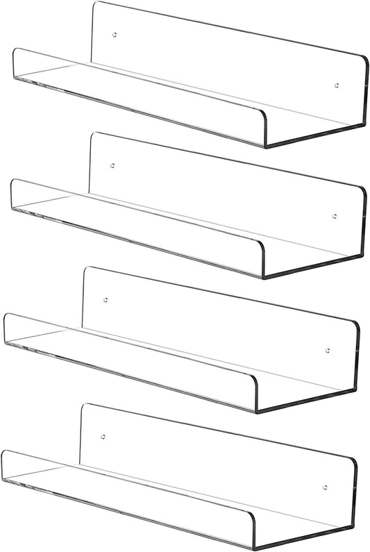 Invisible Acrylic Floating Wall Ledge Shelf, Wall Mounted shelf, 15" (5mm), Set of 4